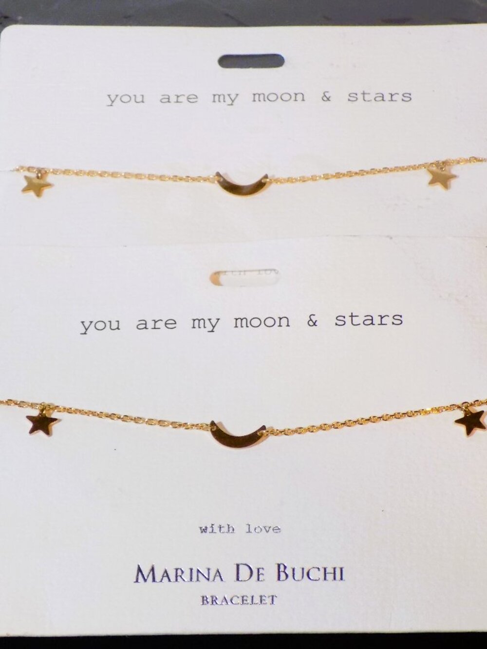 Lot 2 New Marina De Buchi You Are My Moon & Stars Gold Plated Bracelet Bundle
